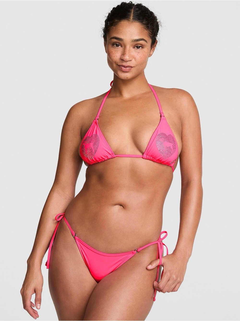 PINK Victoria’s Secret Pink Triangle Bling String Bikini Top & Tie-Side Bottom🔥